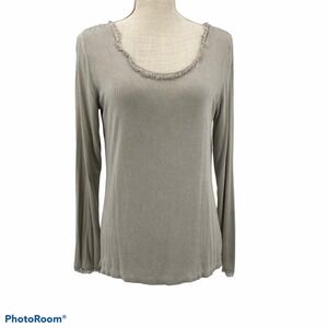 Saga Boutique Ruffle Front Long Sleeves Neutral Casual Party Blouse Women Sz 2